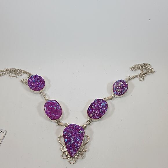 Handmade Purple Druzy Necklace with Sterling Silver Unique Artisan Jewelry Piece - Picture 1 of 10